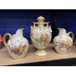 Ceramics: Royal Worcester blush milk jug (1094) a pair, plus urn ware 1654. (A/F)