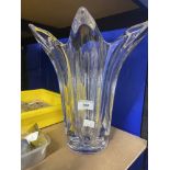 20th cent. Glass: Lead crystal vase tulip shaped with fluted spreading petals, unsigned. Height