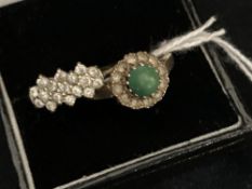 Hallmarked Jewellery: Two rings, one a cluster set with a turquoise and synthetic white spinels, the