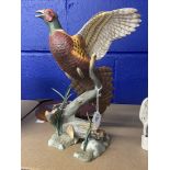 20th cent. Ceramics: Franklin Mint figures, ring neck pheasant by A. J. Rudisill, on treen base,