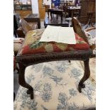 18th cent. French walnut footstool with cabriole supports and floral needlepoint upholstery.