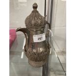 Islamic white metal coffee pot flame and filigree work. Approx. 6ins high. Tests as 800 standard.