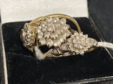 Hallmarked Jewellery: 9ct gold, three rings in the form of clusters, set with diamonds and white