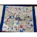 Fashion: Karl Lagerfeld silk scarf, deep blue border, the design being a map of Paris, and the
