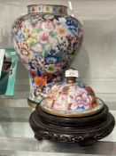 20th cent. Cloisonné baluster shaped Oriental vase, profusely decorated with multi-floral designs on