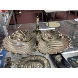 Continental white metal tests as 800, Rococo two handled urn and cover on square stand. Approx.