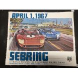 Motorsport: Sebring 1967 colour lithograph by Michael Turner. 24ins. x 19ins.