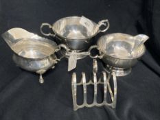 Hallmarked Silver: Two cream jugs, one marked Birmingham 1932, one hallmarked Chester 1901, sugar