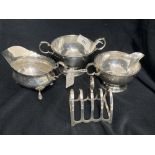 Hallmarked Silver: Two cream jugs, one marked Birmingham 1932, one hallmarked Chester 1901, sugar