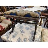 Early 19th cent. Rosewood cabriole cross stretcher footstool with floral needlepoint upholstery.