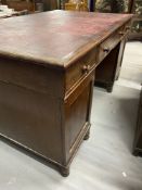 19th cent. Mahogany double pedestal partners desk with a leather skiver. 60ins. x 38ins.