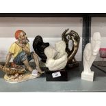 20th cent. Ceramics & Sculptures: Four items of modern sculpture, entwined hands indistinct