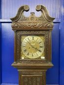 Clocks: 17th/18th cent. Carved oak Sam Smith or Aspeden longcase clock, five pillar movement, gilt