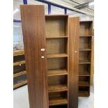 Mid 20th cent. Hardwood veneer corner bookcase cabinets, a pair. 74ins. x 24ins. x 24ins.