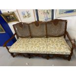 19th cent. European rosewood Bergere three seater settee with spring upholstered seats, scroll and
