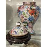 20th cent. Cloisonné baluster shaped Oriental vase, profusely decorated with multi-floral designs on