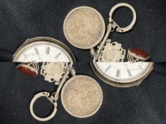 Jewellery: Open faced pocket watch white dial black Roman numerals stamped 800 with Swiss mark.