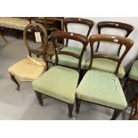 19th cent. Rosewood chairs (4) with fluted legs and green upholstery, plus two mahogany salon