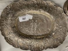 Hallmarked Silver: Oval dish with repoussé decoration, London Import mark 1891. 7½oz.