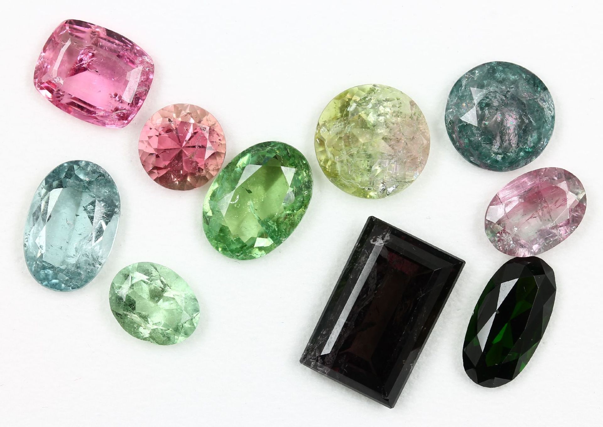 Lot loose tourmalines , total approx. 57.51 ct, different shapes, sizes and clarities