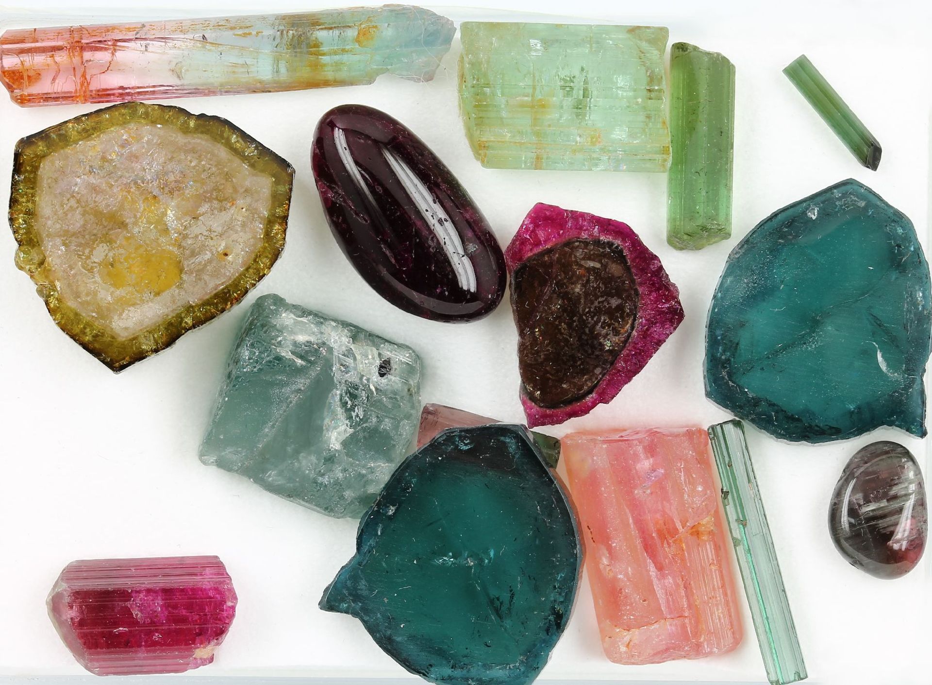 Lot loose tourmalines , total approx. 228 ct, different shapes and colours