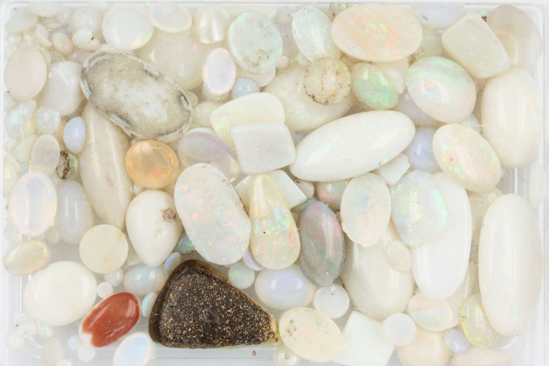 Lot loose opals , total approx. 128 ct, cabochons in different sizes and shapes