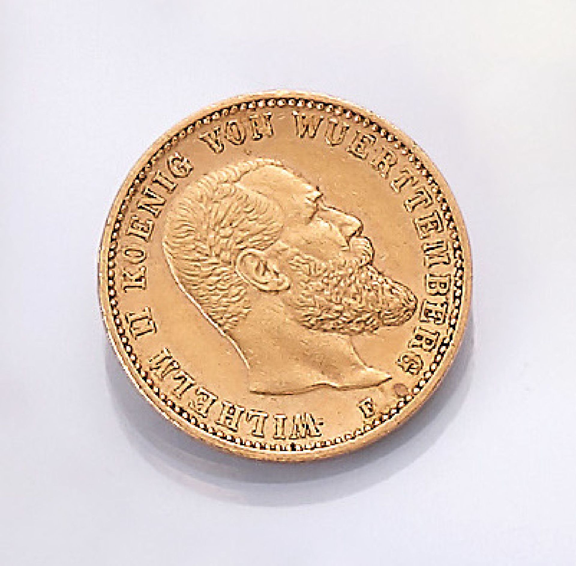Gold coin, 20 Mark, German Reich , 1898, Wilhelm II. king of Wuerttemberg, impressed mark F