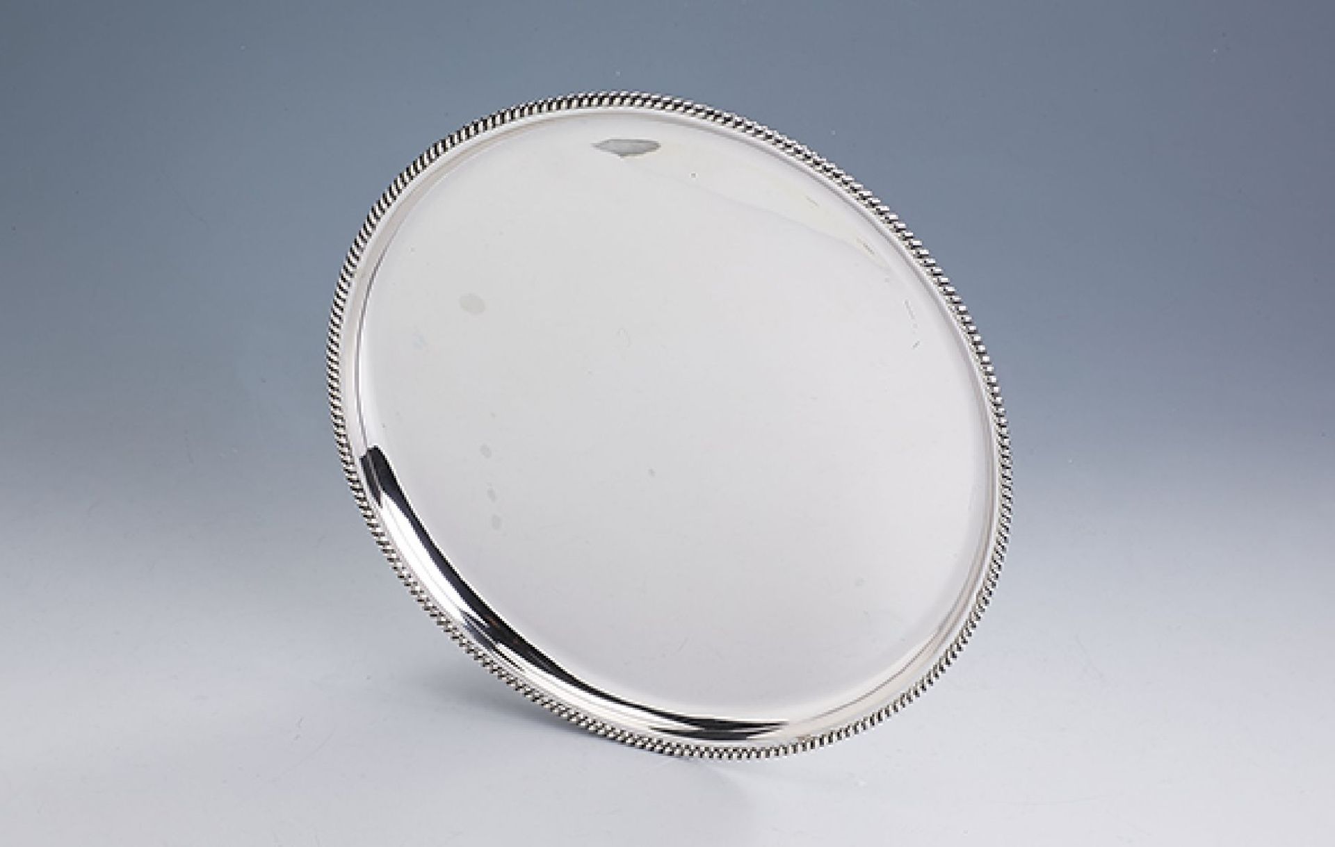 Round tray , silver 835, Wilkens Bremen, cord rand decor, diam. approx. 26 cm, approx. 420 g