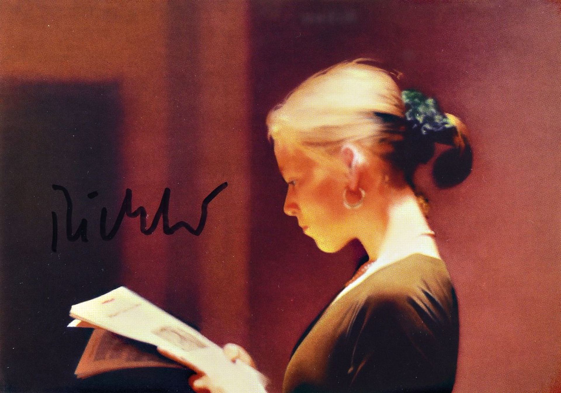 Gerhard Richter, born 1932, "reading", art- card, hand signed.,framed between double Plexiglas ,