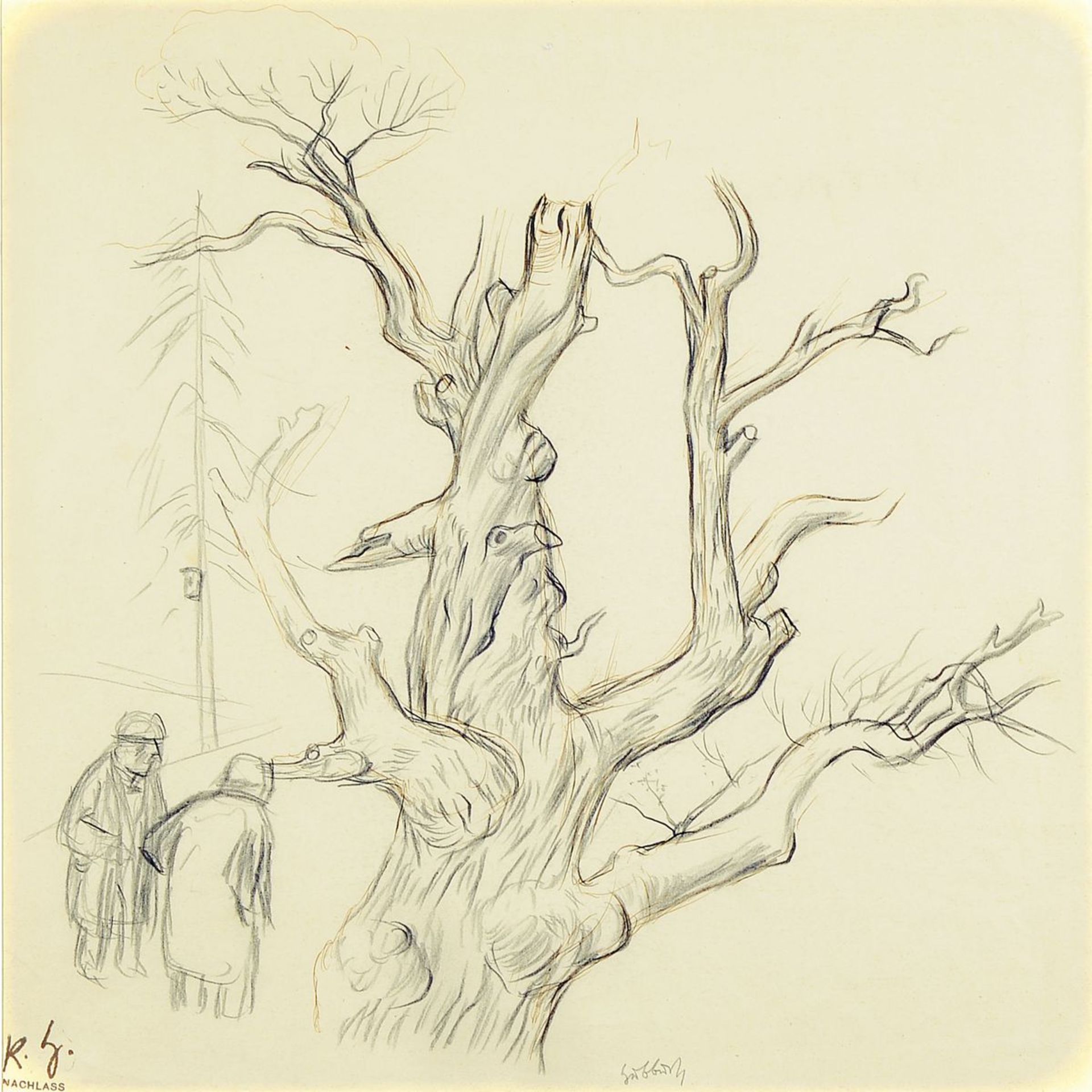 Karl Hubbuch, 1891 Karlsruhe - 1979, pencil drawing and brown Indian ink on chamoisfarbenem