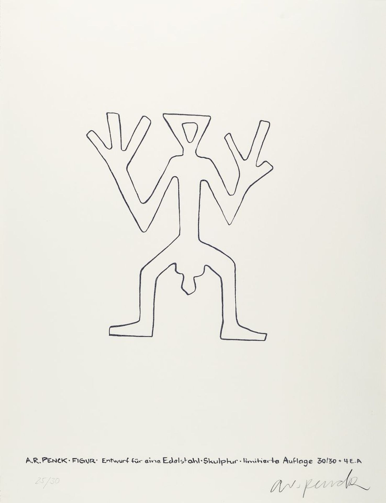 A.R. Penck, 1939-2017, screen print, figure - design for a stainless steela stainless steel