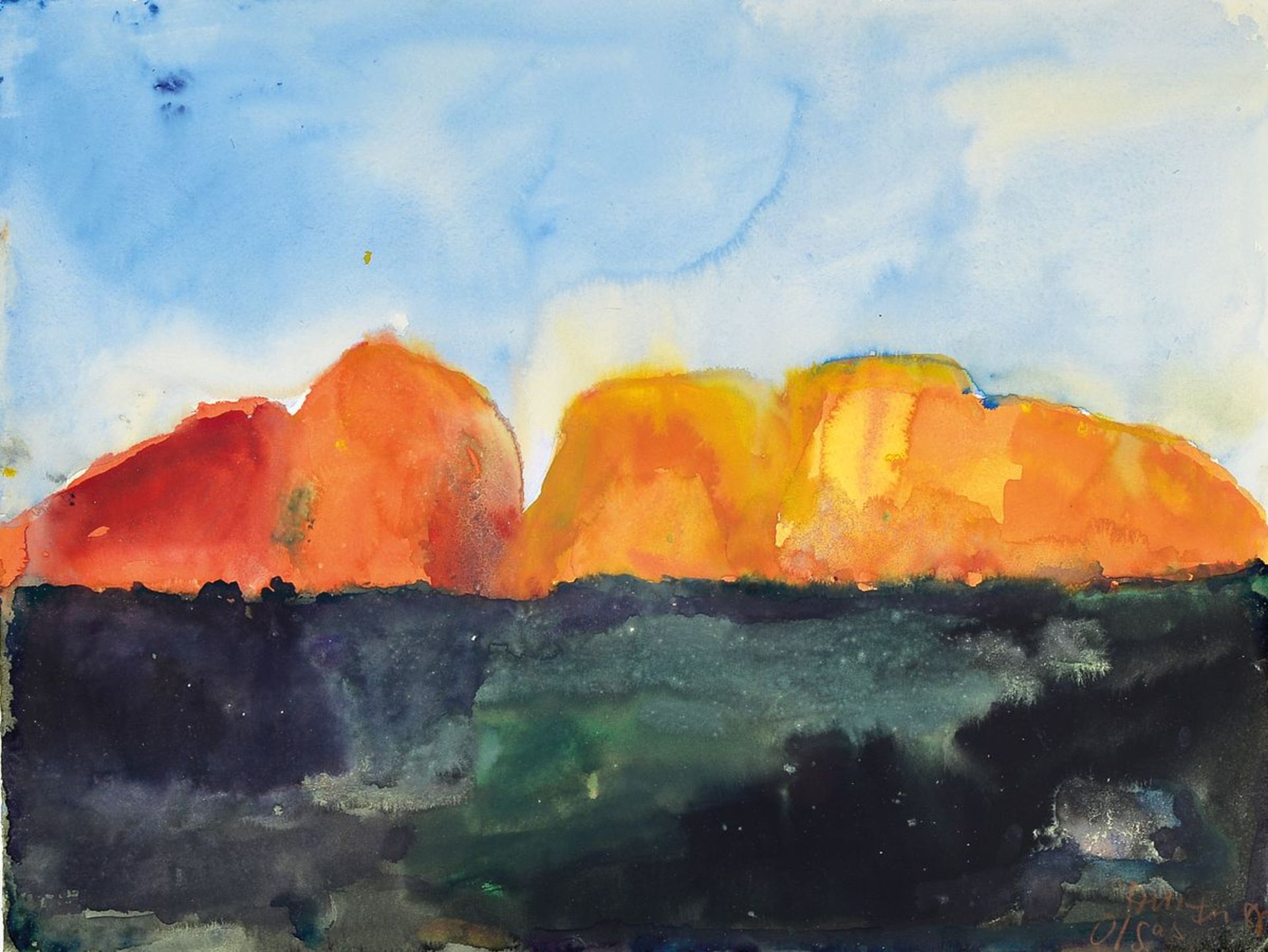 Klaus Fussmann, born 1938, watercolor on solidpaper, signed and dated 1988, "Oglas Australien (