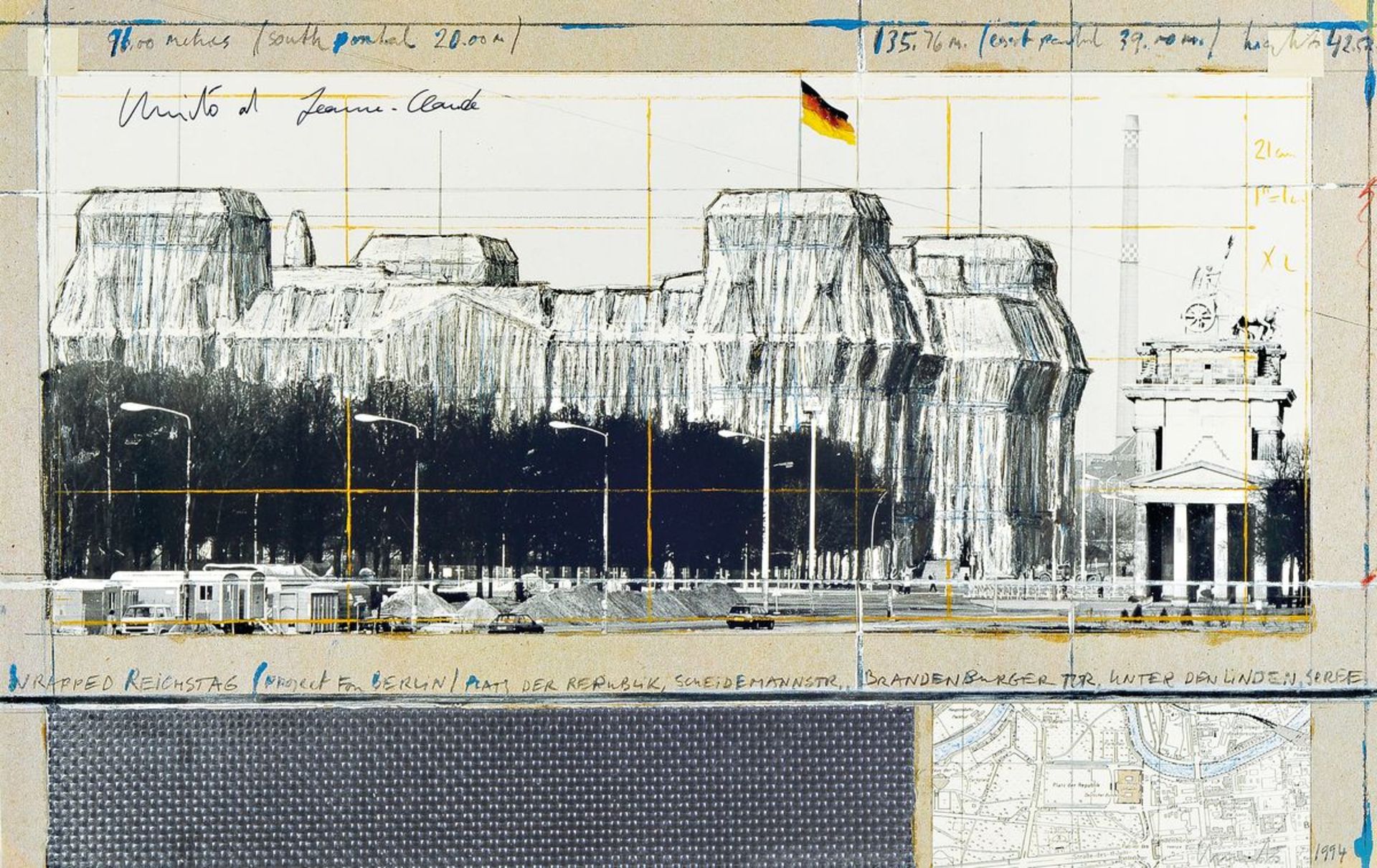 Christo and Jeanne Claude, born 1935, "WrappedReichstag",color offset on board, from both artists