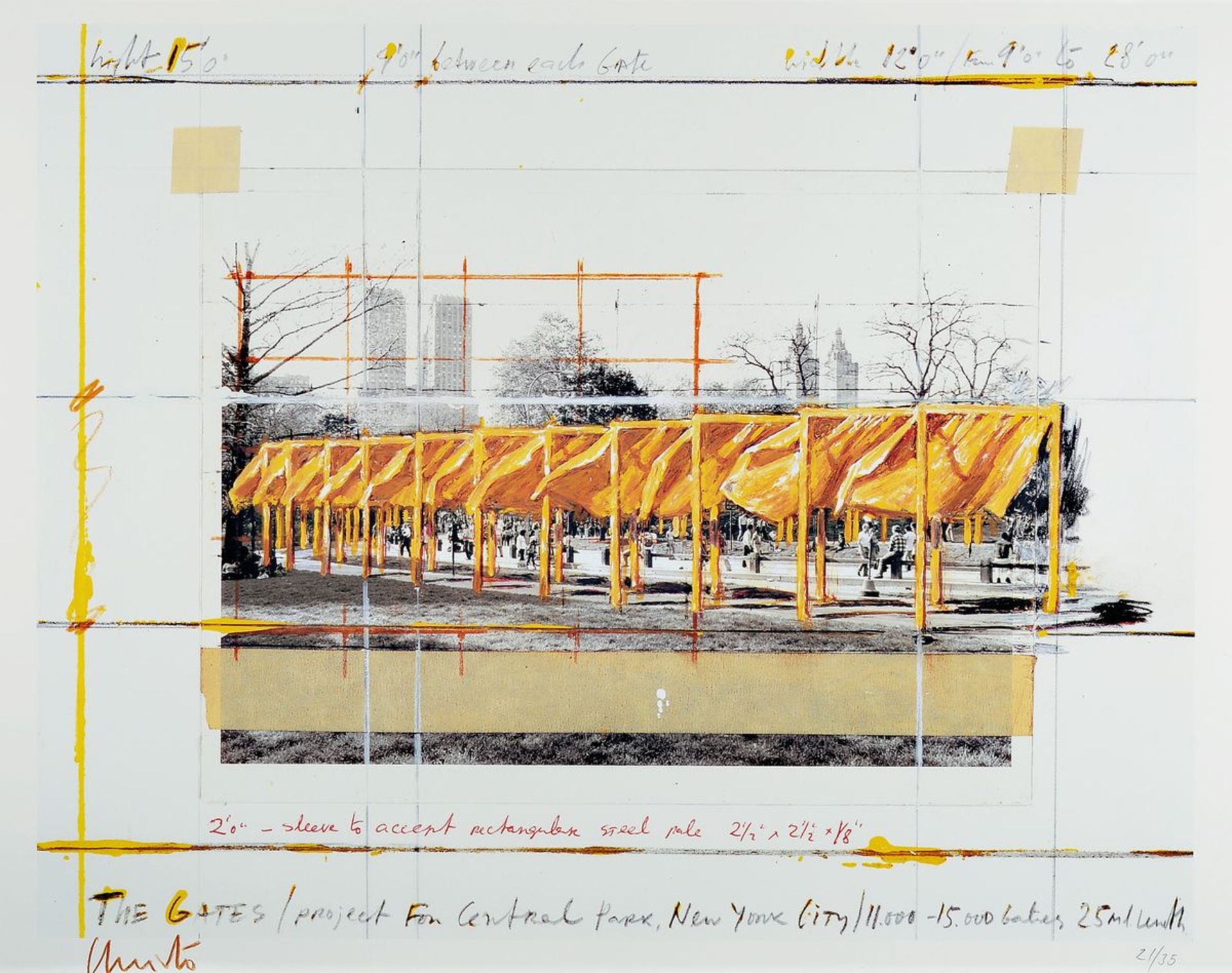 Christo, born 1935, "The Gates", kleine edition einer Offsetlitho on paper, numbered 21/35,