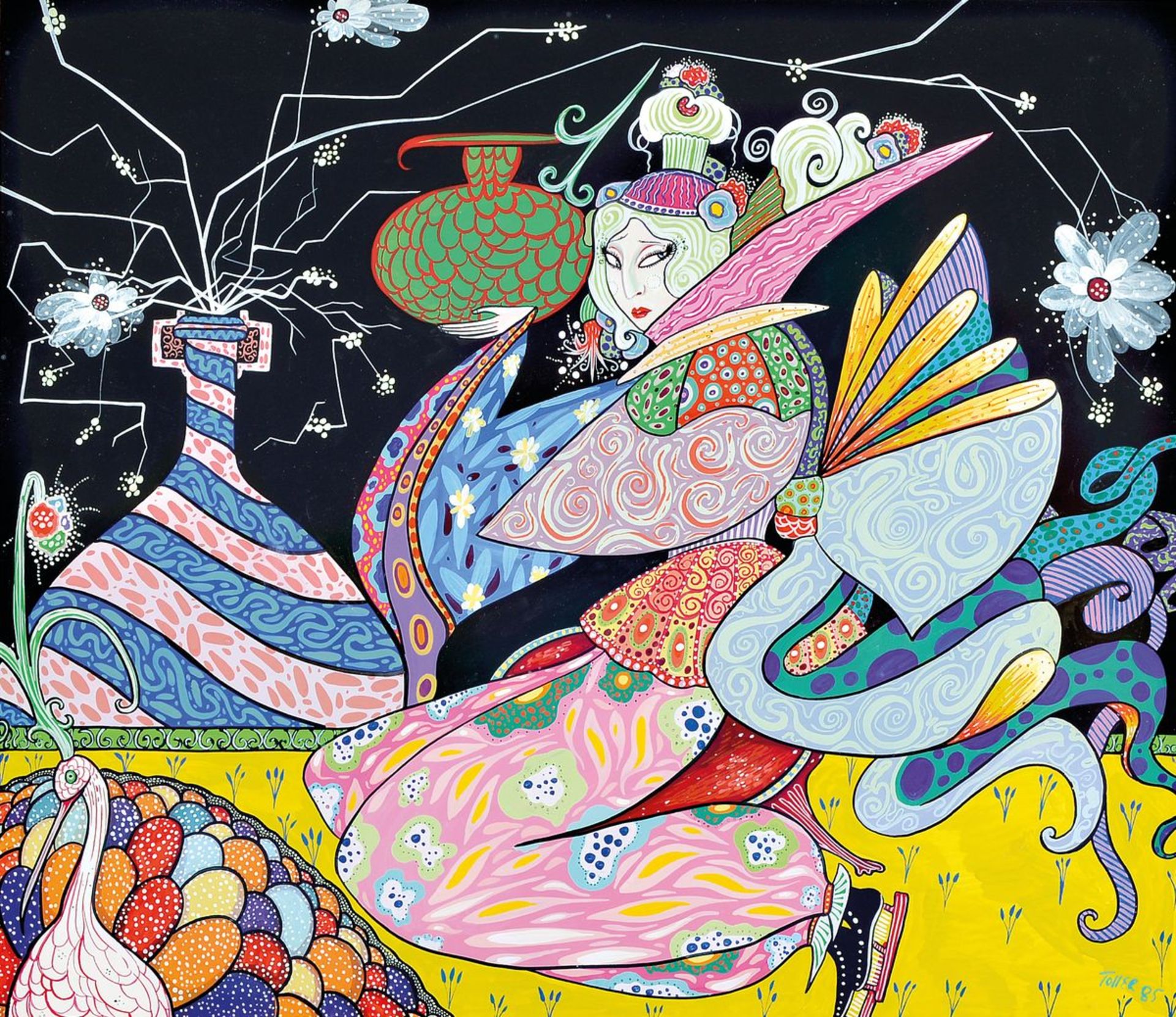 Toller Cranston, 1949-2015, Canadian figure skater and artist, Geisha with Vessel, gouacheon