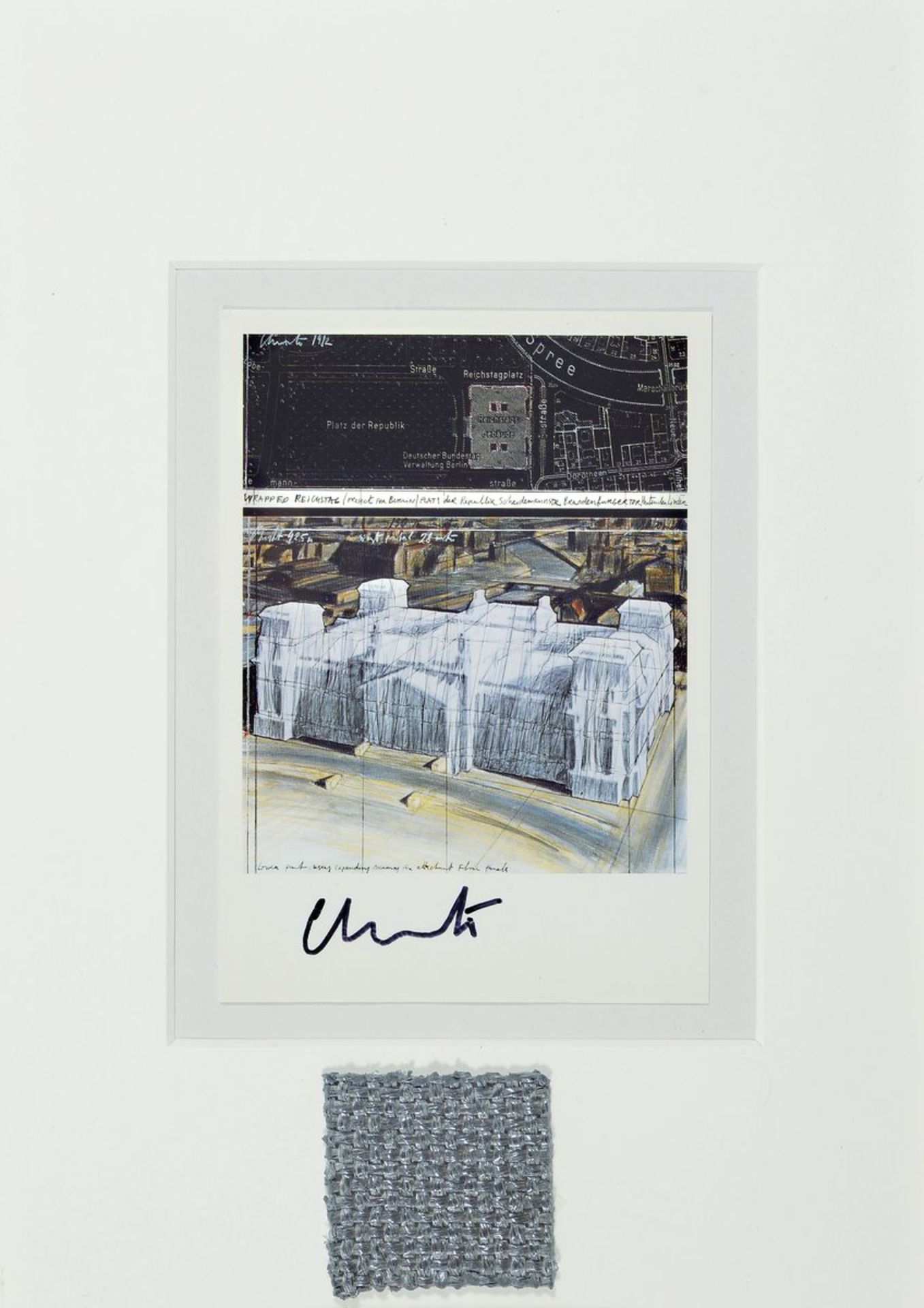 Christo and Jeanne Claude, born 1935, Multiplewith Original Stoff, signed, "Veiled Reichstag",