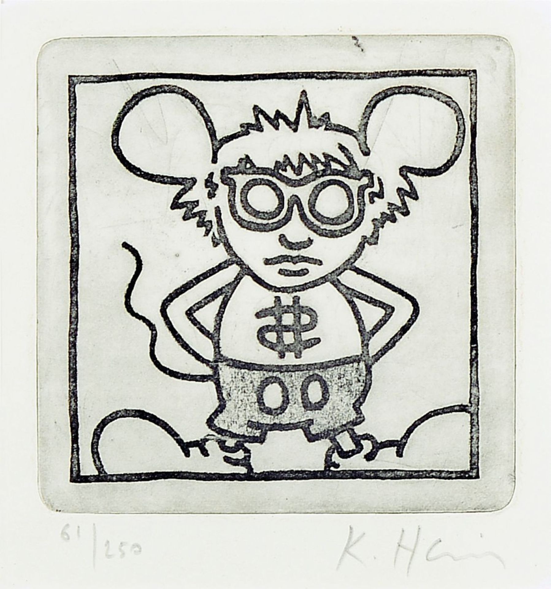 Keith Haring, 1958- 1990, etching on hand-madepaper, signed, numbered 61/250, sheet size 26 x 24 cm,