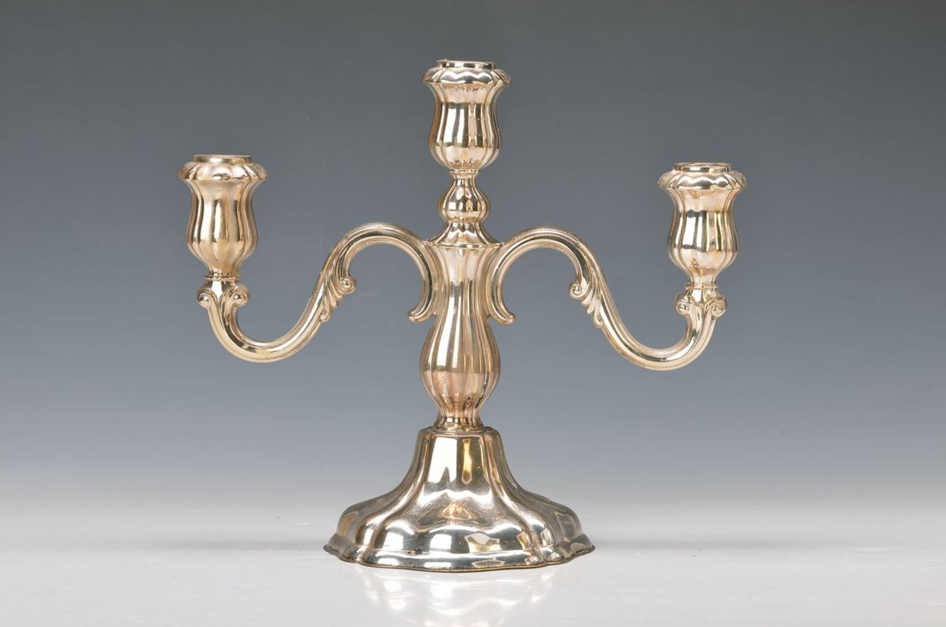 candlesticks, German, 1930s, 830 silver, threefocal points, Baroque style, H. approx. 28cm, W