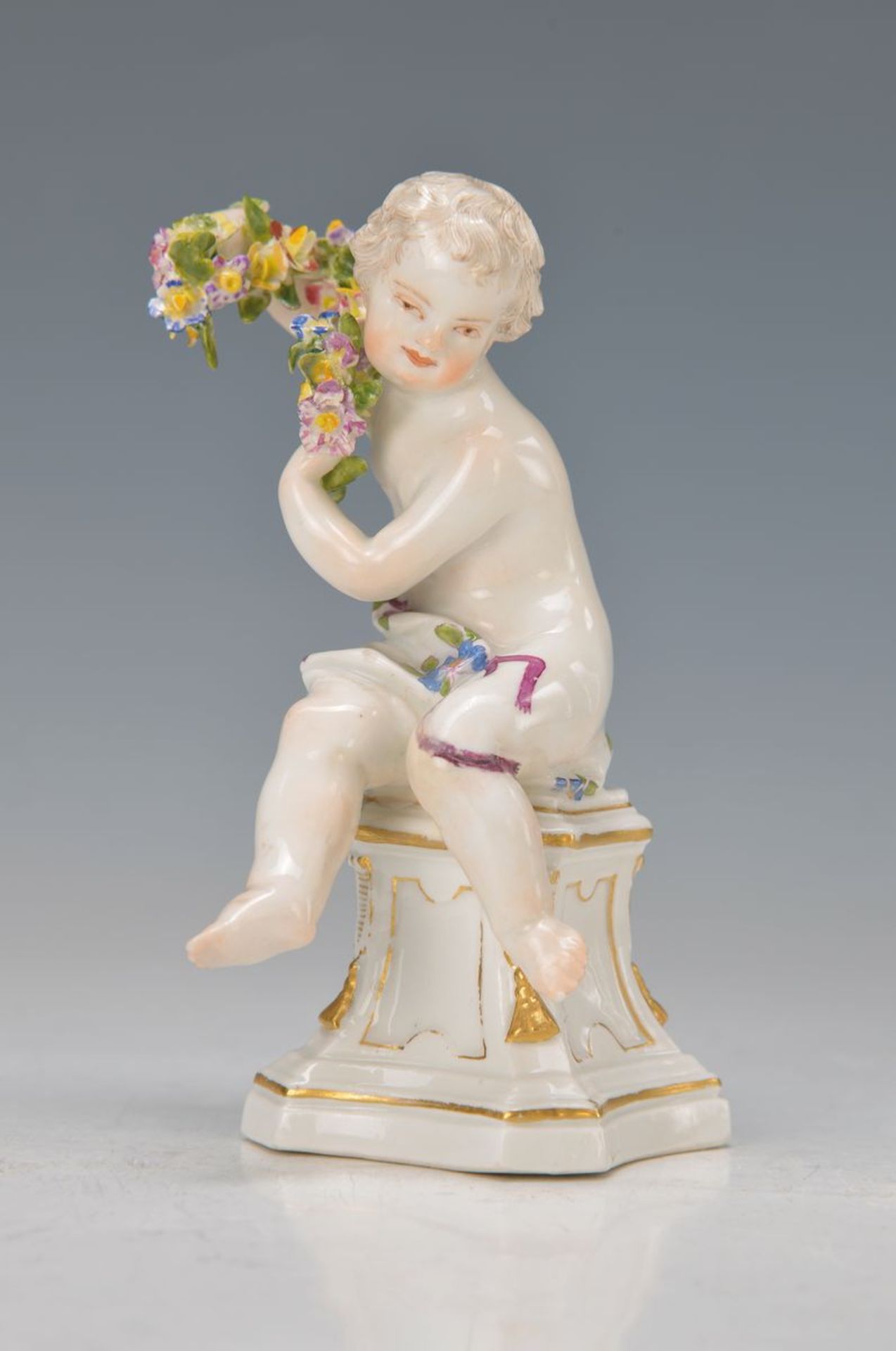 figurine, Meissen, Model J.J. Kaendler, Middleof 18. th c., allegory on the spring, cupid onpedestal