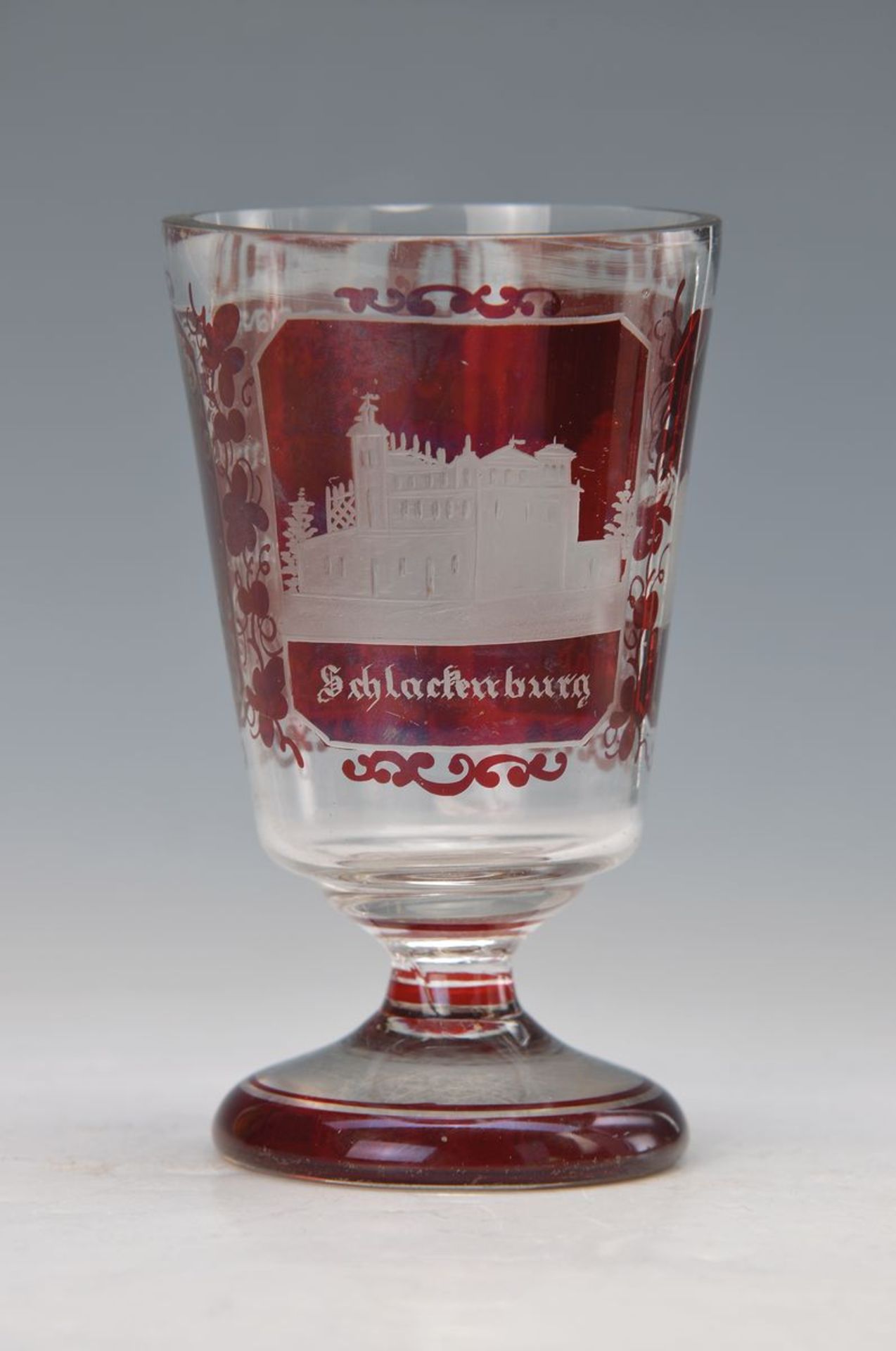 glass, Czech Republic, around 1850-60, ruby red glass, blown into the mold, representation of the