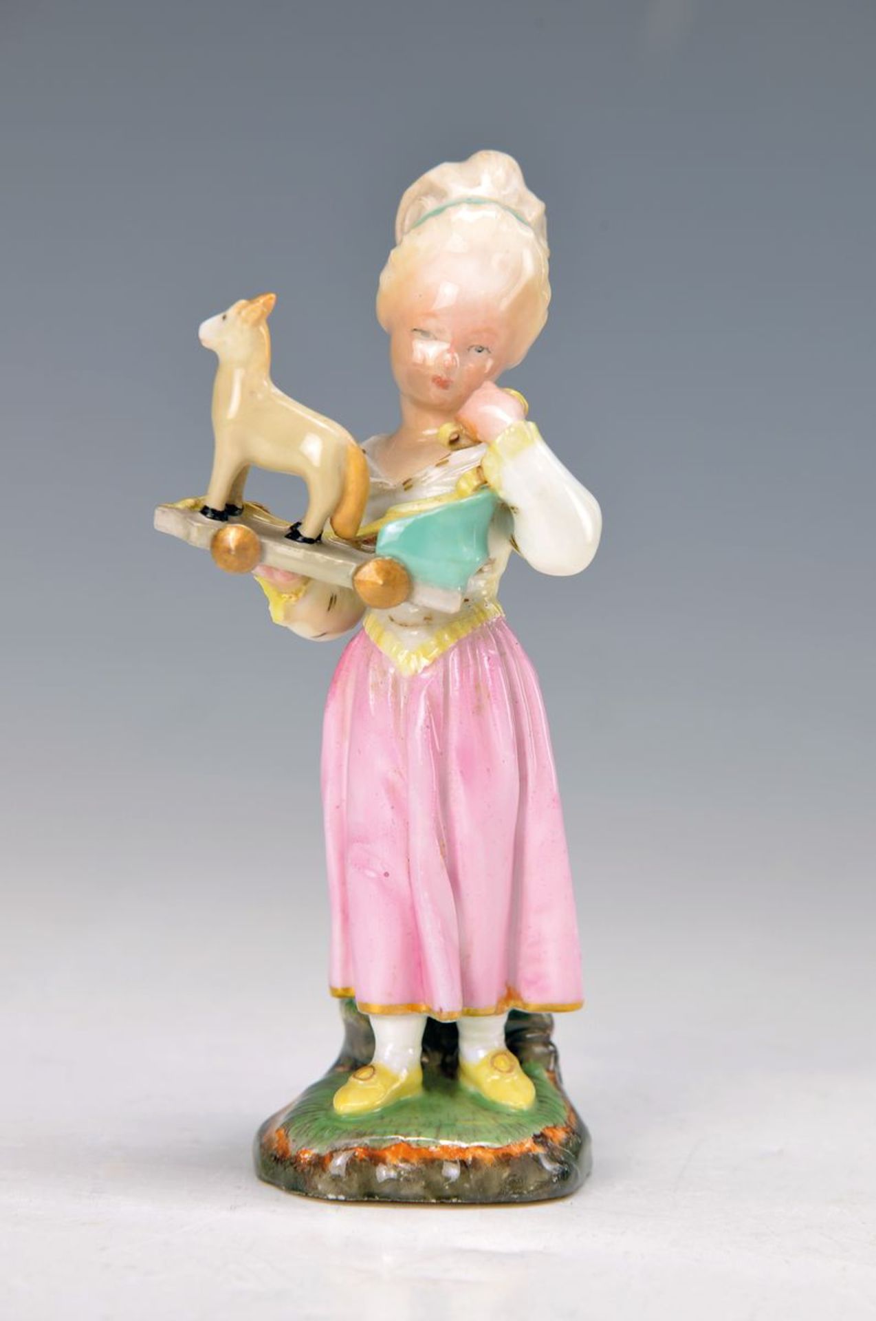 rare figurine, Höchst, designed by Johann Peter Melchior, girl with Toy, polychrome painting,