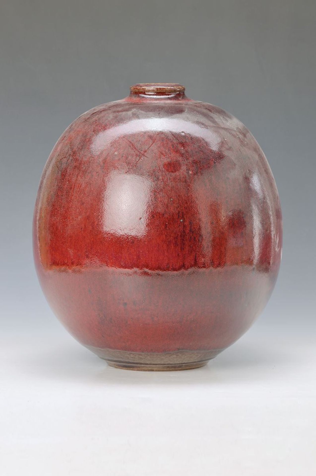 Large ball vase, Edouard Chapallaz (1921- 2016), stoneware, with oxblood glaze, signed at the