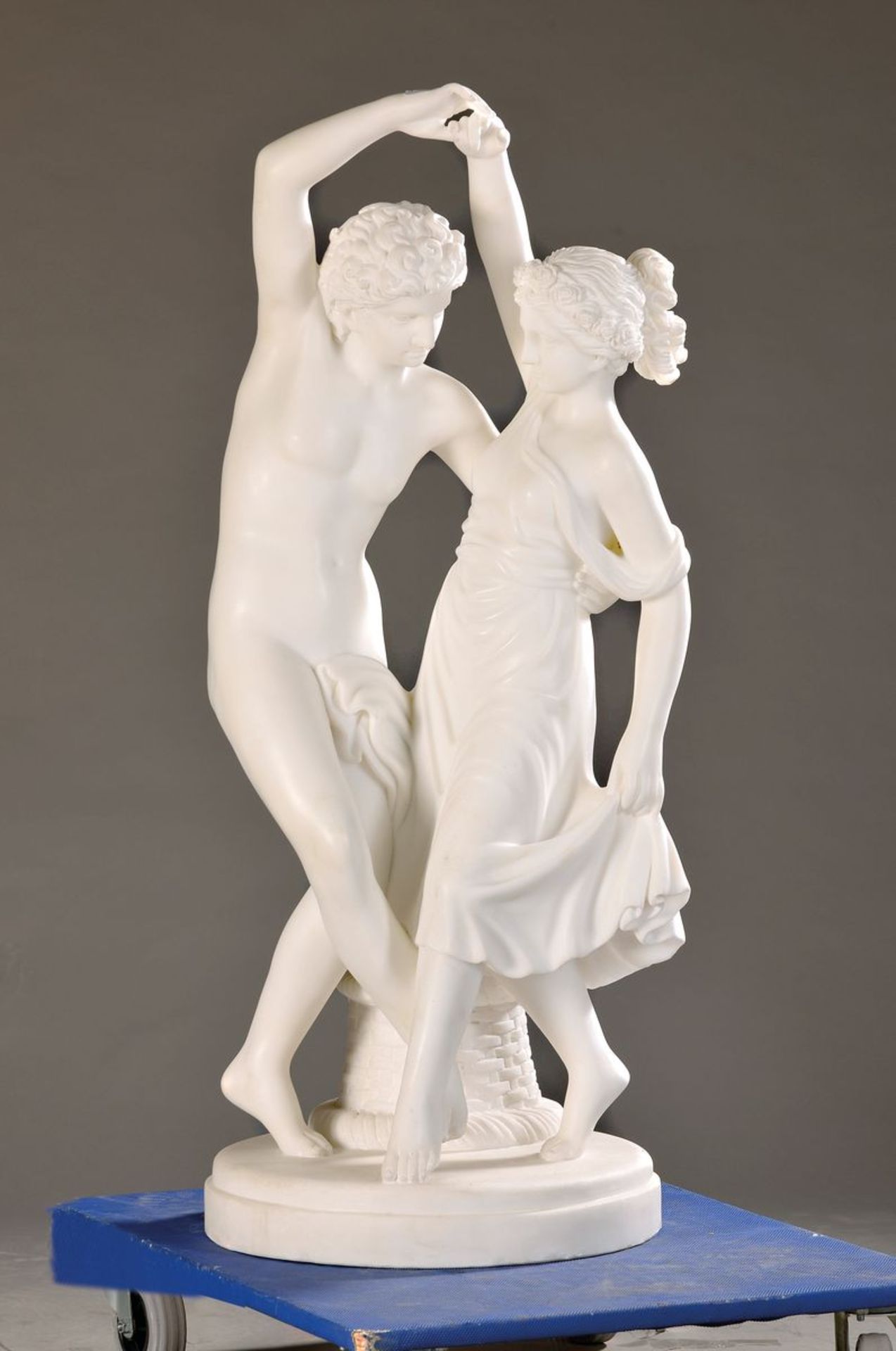 Large marble sculpture, marked P. Pagani, Italy, after neo-classical model, 20th c., dancing couple,