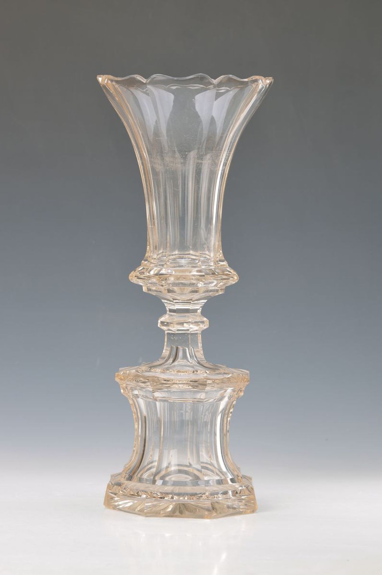 Monumental goblet, Bohemia, around 1900, colorless glass, faceted, H. approx. 42 cm, minor traces of