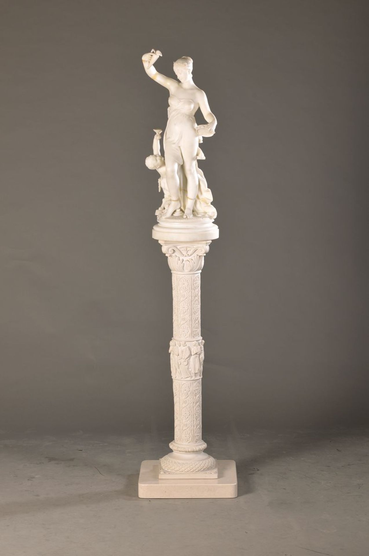 marble sculpture on column, studio Merlini Bologne S/Seine, probably beginning 20th c., - Bild 2 aus 2