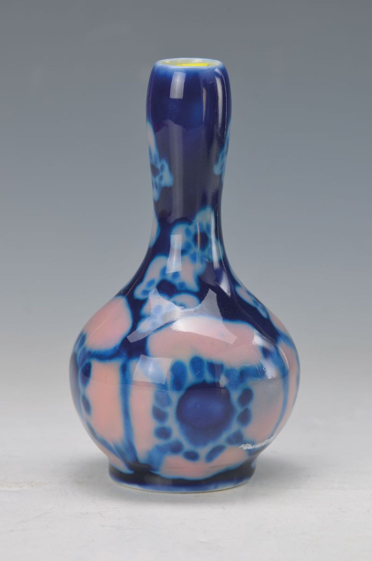 bottle vase, France, Limoges, around 1920-25, fine porcelain of Camille Tharaud, rose and blue