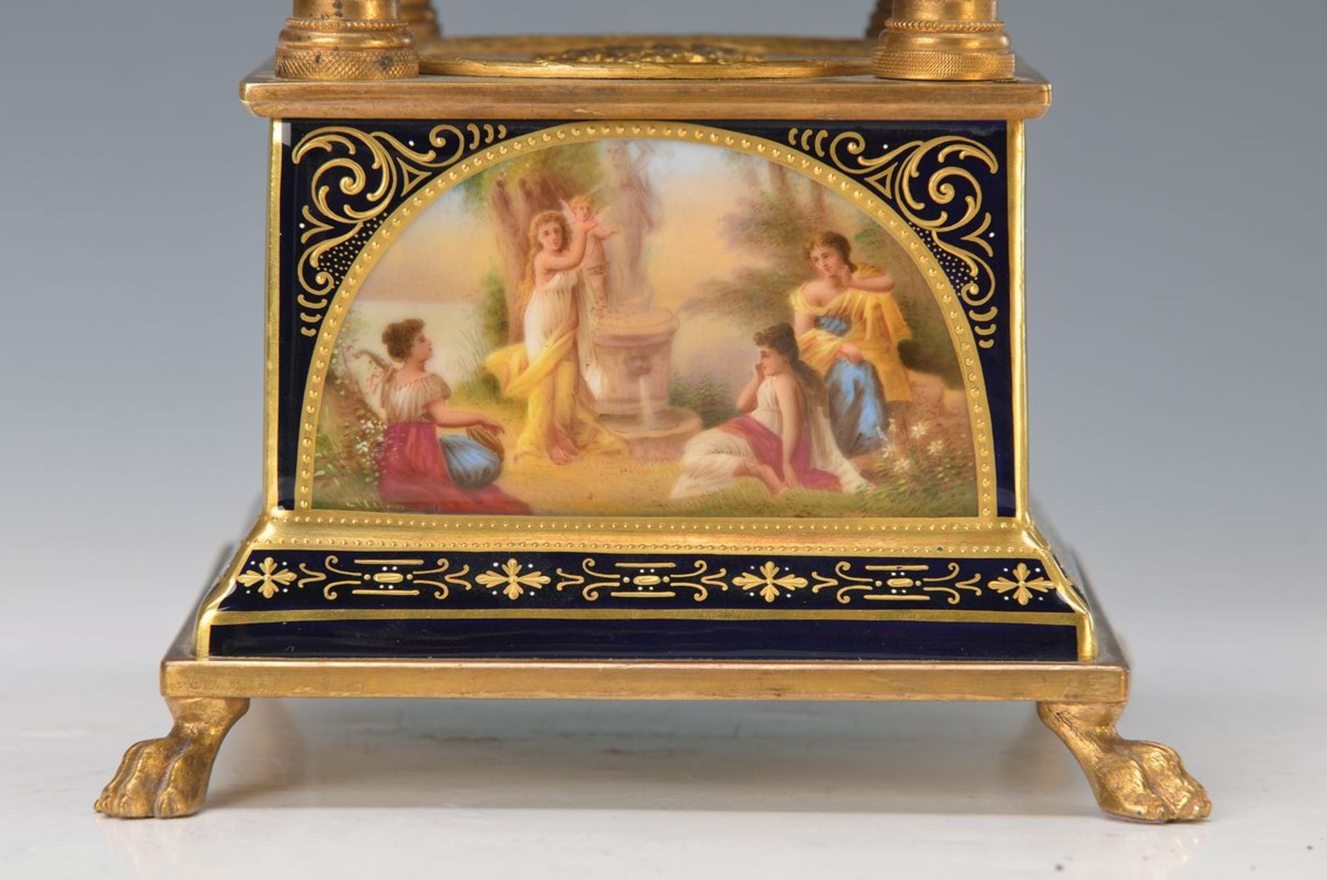 table clock, Franz Dörfl, porcelain-painting, around 1900, porcelain corpus with four-sided - Bild 2 aus 3