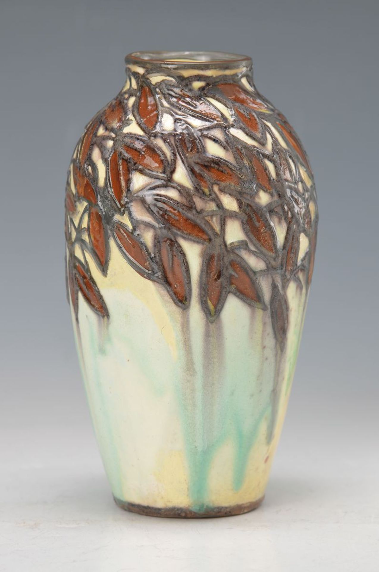 vase, designed by Max Laeuger, around 1898, flowing glaze and slip-trailer painting glaze,brown