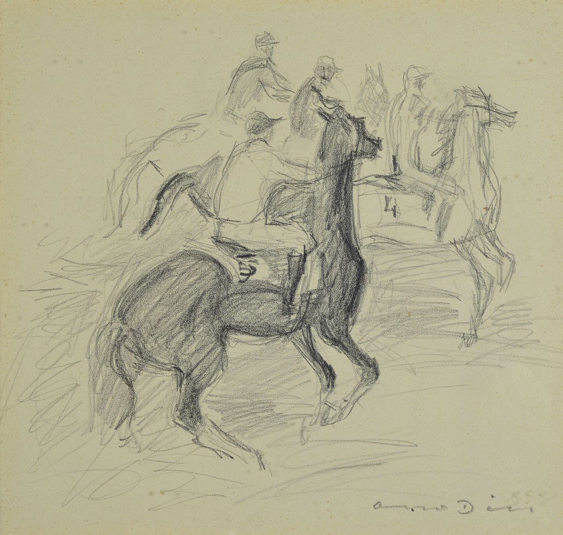 Otto Dill, 1884 Neustadt-1957 Bad Dürkheim, pencil sketch, carriage with four horses, signed lower