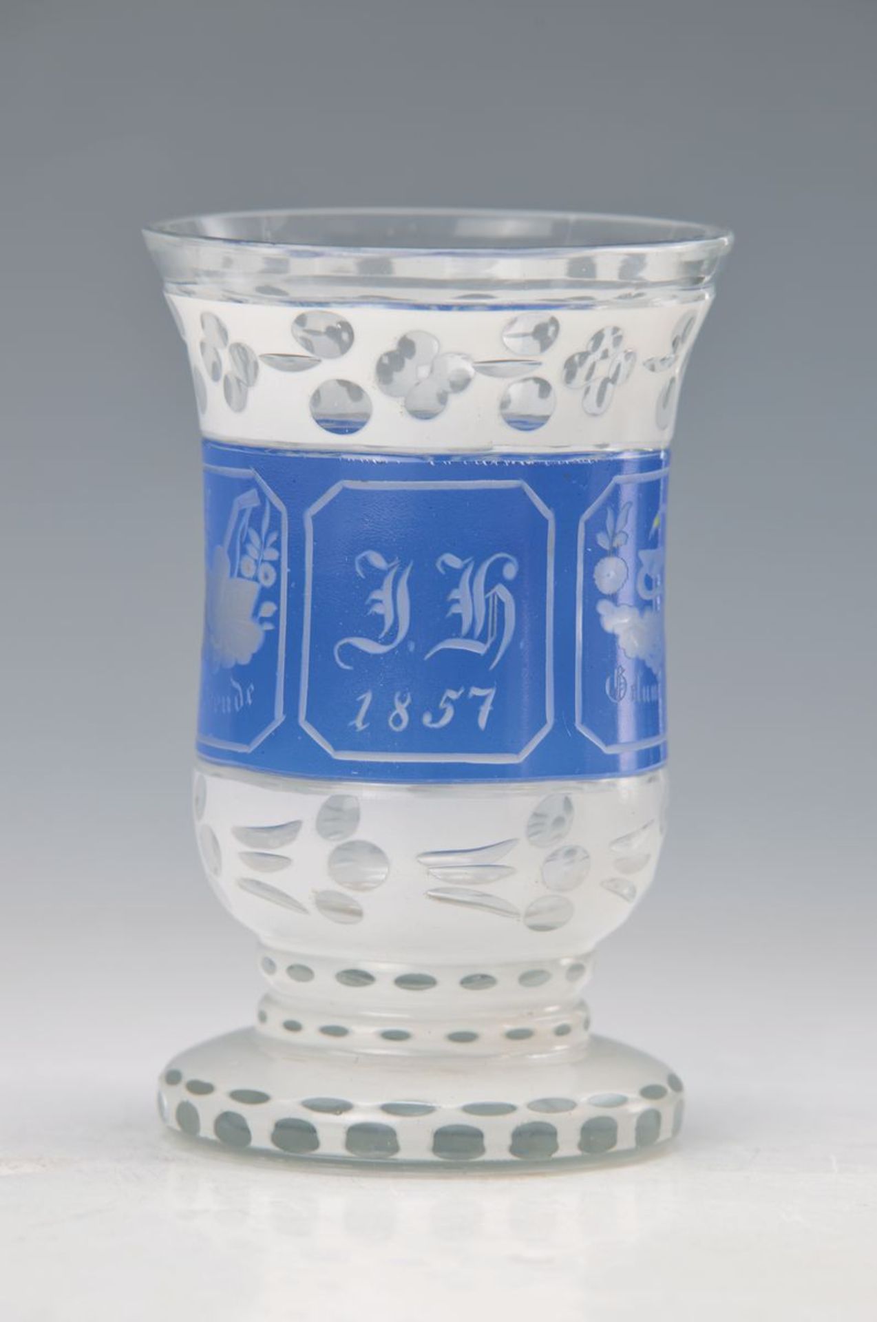 beaker, probably Karlsbad, around 1857, partially white external layer, this cut and polished,